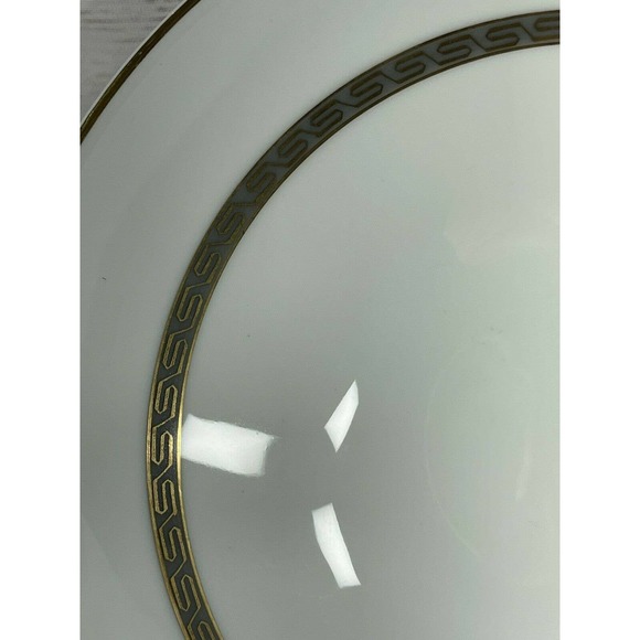 Noritake Japan Hartford 5944 China Round Serving Bowl Grey Gold Greek Key - Picture 3 of 7